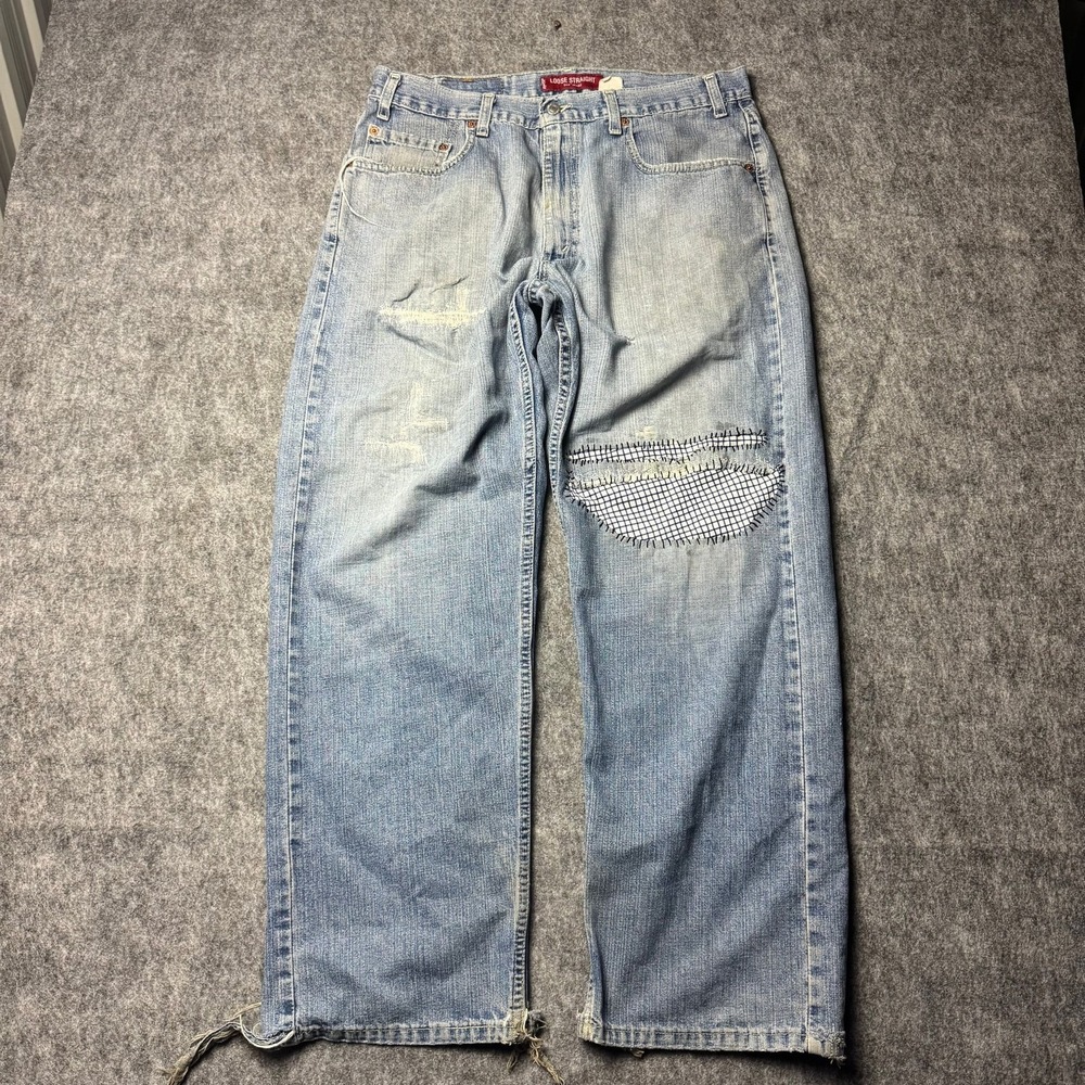 Levi's Loose Straight Vintage Distressed Jeans - Light Wash Custom Patch